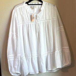 LOFT | Mixed Media Airy Tie Neck Top